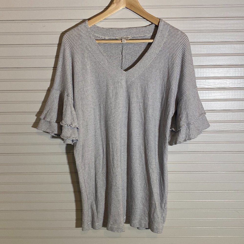 Lucky Brand Size XS Black & White Striped Shirt